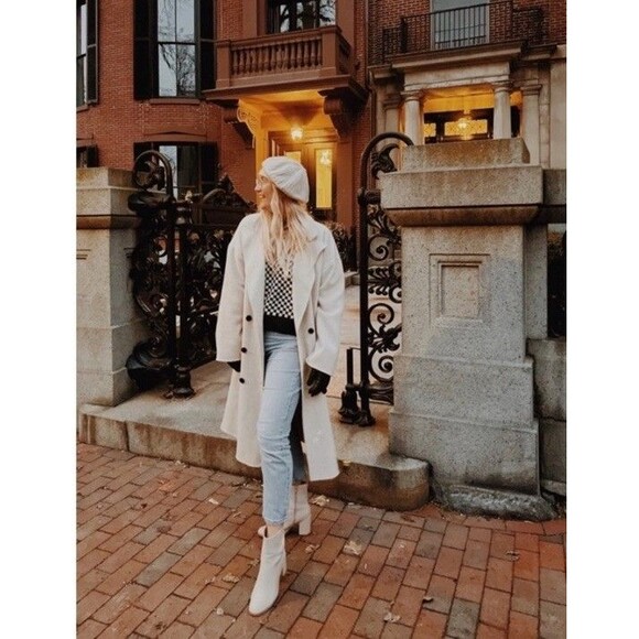 Free People Double Breasted Wool Blend Coat Size M Maxi Coat in Sand Oversized - Picture 16 of 16